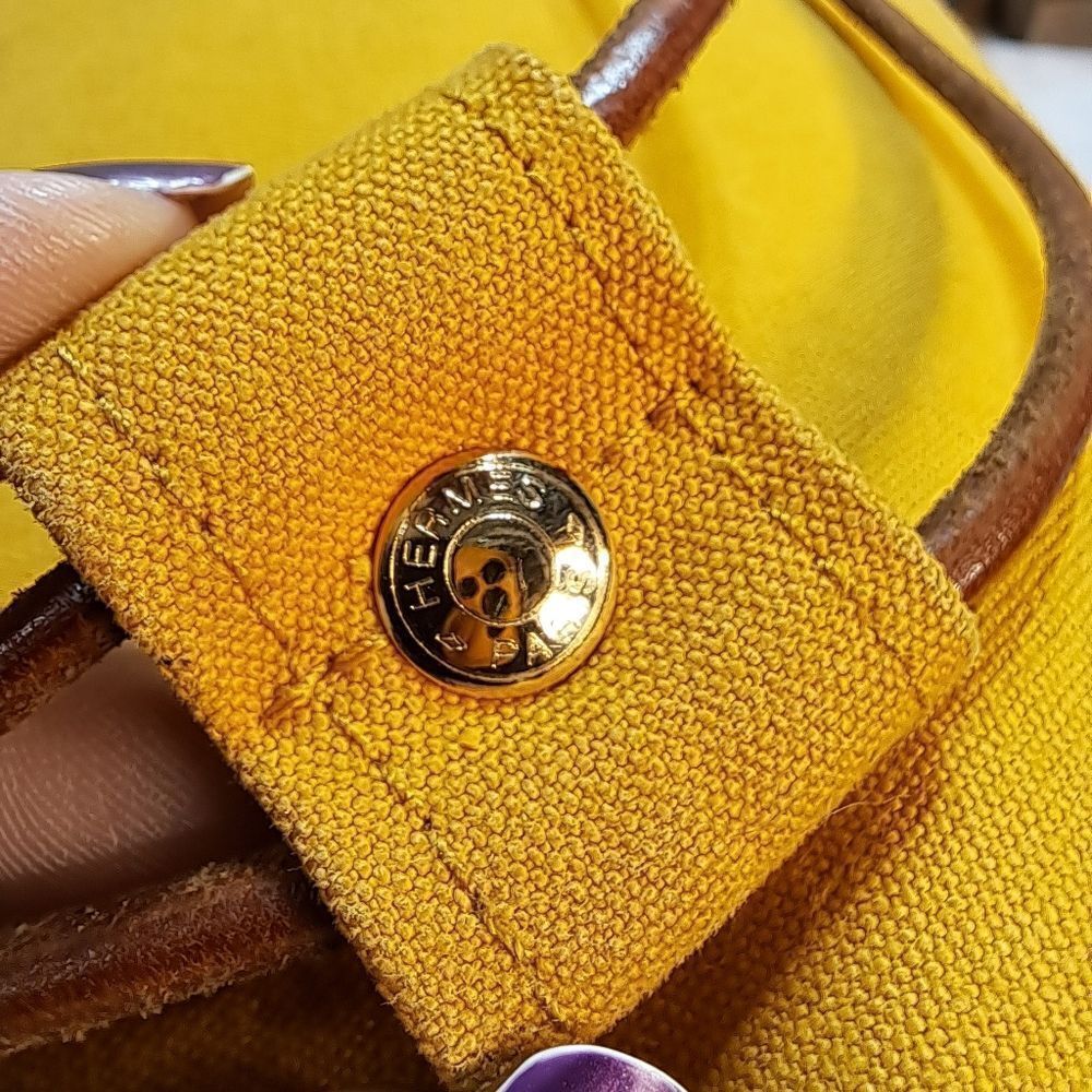 HERMÈS Polochon Yellow Canvas Backpack Bag LARGE PRISTINE CONDITION - Picture 10 of 17